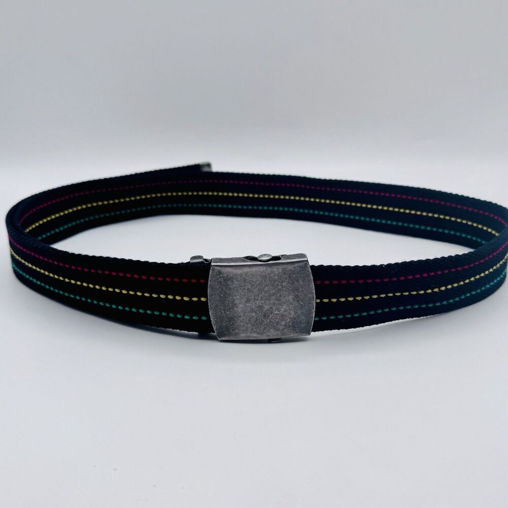 Vintage Rainbow Stripe Retro Belt Flip Buckle Unisex 80’s Military Style